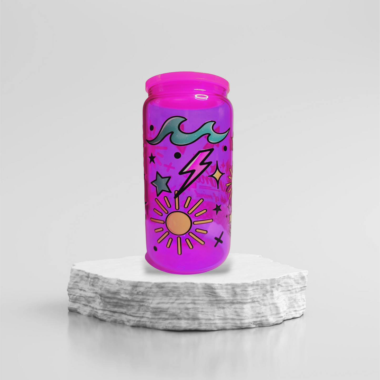 Summer State of Mind in Hot Pink Glass Cup