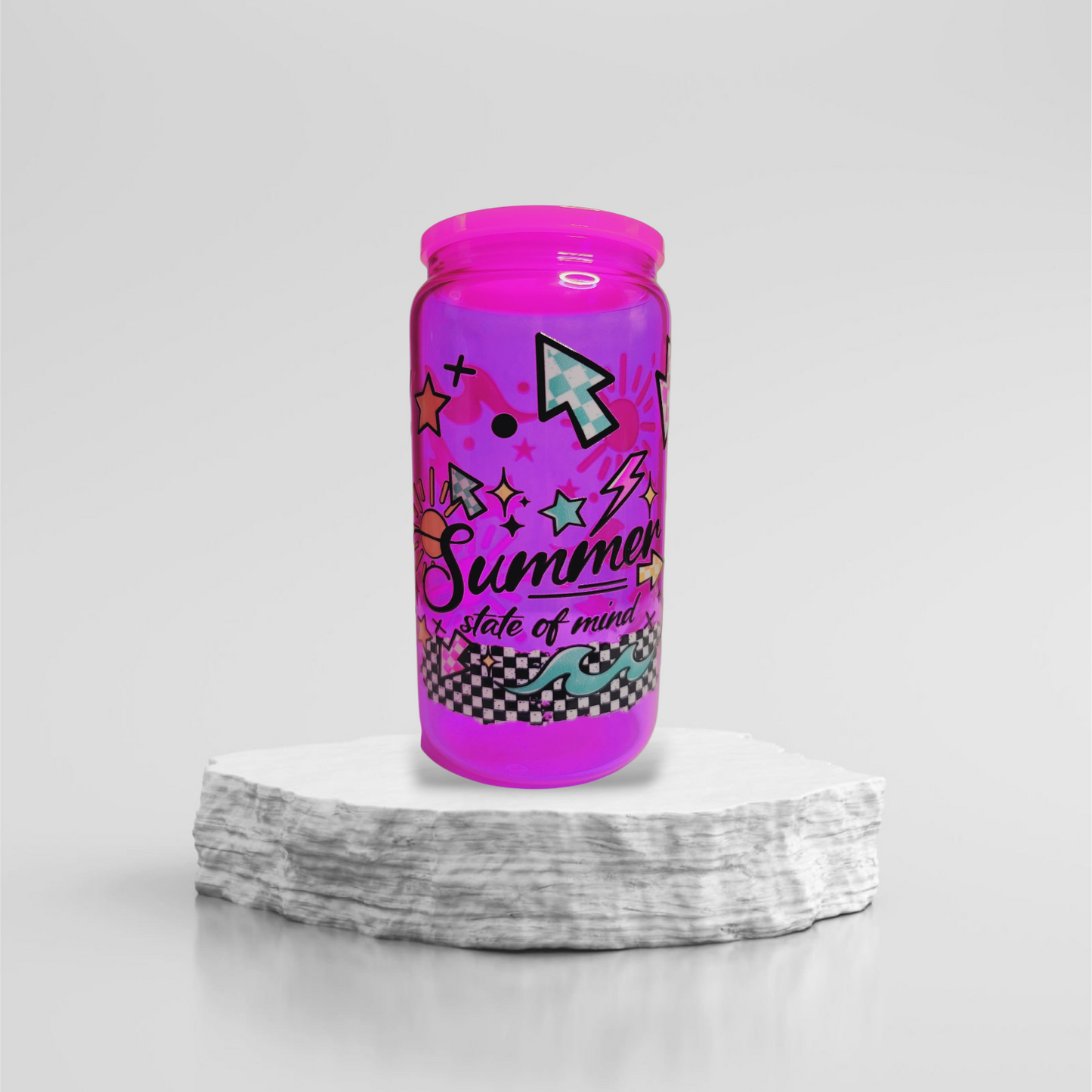 Summer State of Mind in Hot Pink Glass Cup
